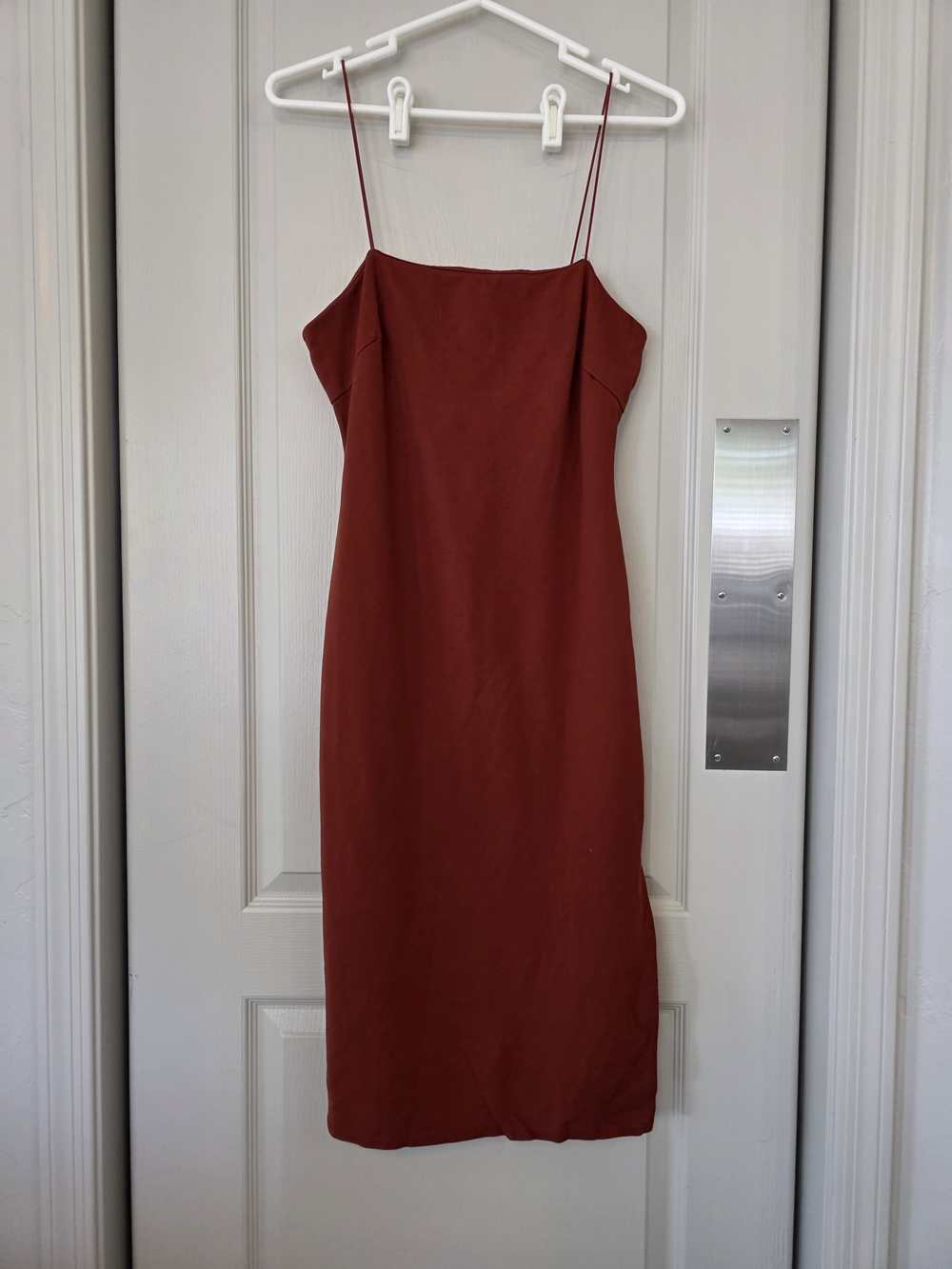 Minimalist Rust Spaghetti-Strap Midi Dress